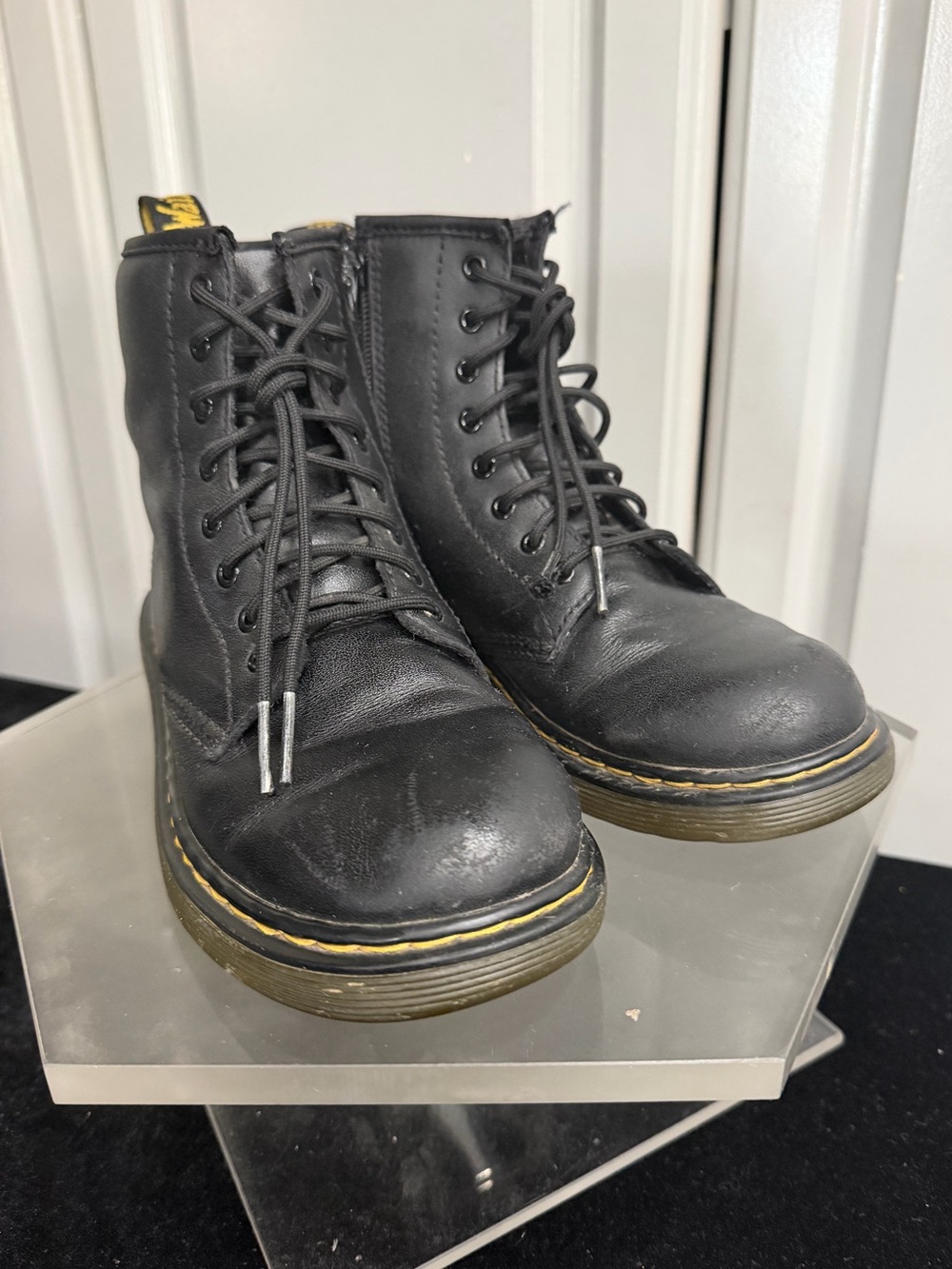 Doc Martens Air Wait Youth US Size 3 Black Leather Lace-Up Side Zip Combat Boots